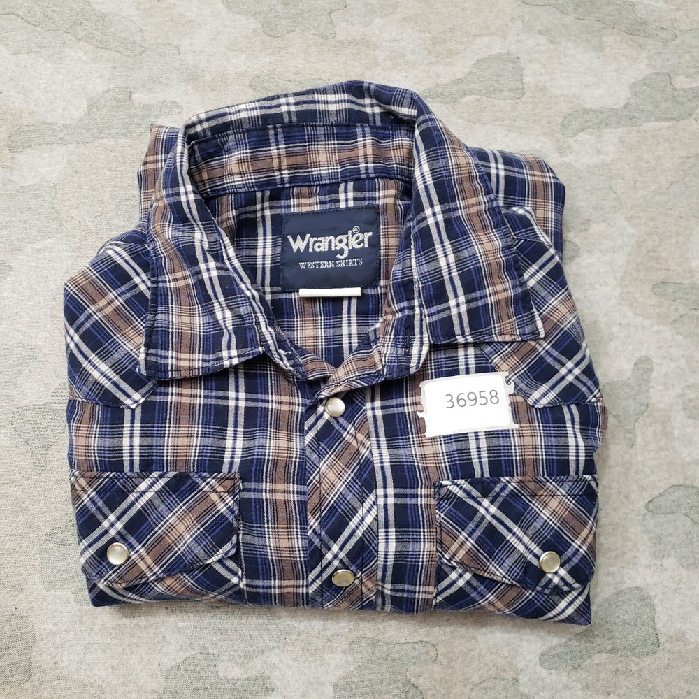 Wrangler Western Shirt Mens Small Blue Pockets Pearl Snap Long Sleeve - Picture 8 of 8